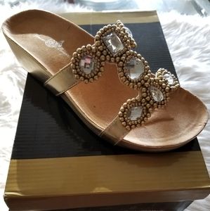 Joan Boyce Gold Embellished Sandals size - 8